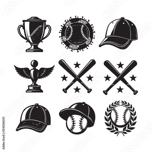 Baseball logos set in style. Vector Illustration. Isolated on White Background.