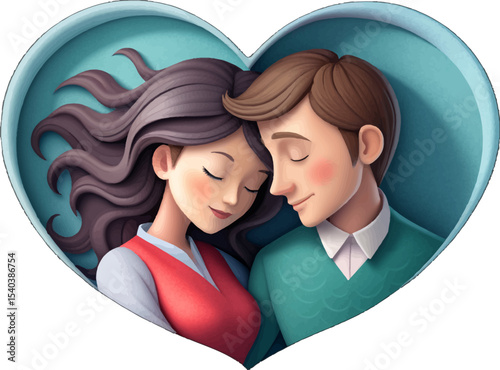Everlasting Bond: A couple's tender embrace within a heart's embrace, a serene depiction of everlasting love, tenderness, and emotional intimacy.