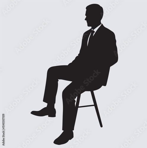 business man sitting on the chair silhouette vector art illustration, businessman sitting on chair