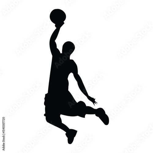 silhouette illustration of a basketball player performing a slam dunk
