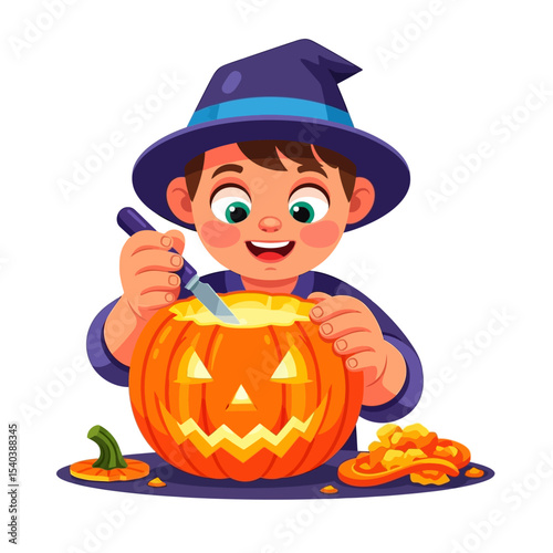 Child Carving Pumpkin – Spooky Fun