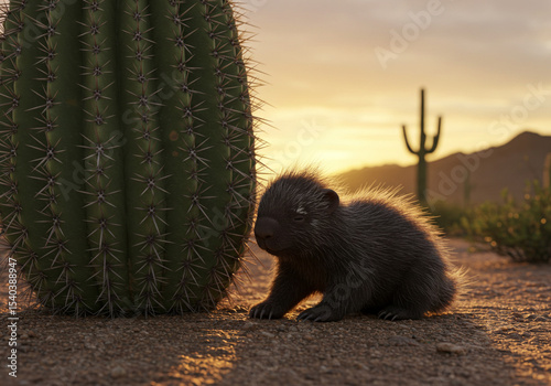 Baby Porcupine at Sunset in the Desert photo