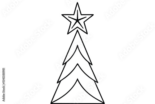Christmas star adorning the top of a festive tree line art vector illustration
