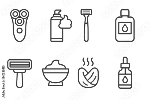 Shaving Icon Collection. Line style icons of shaving items: electric razor, shaving foam, blade razor, aftershave. razor cartridge