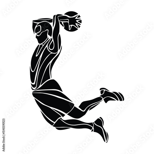 silhouette illustration of a basketball player performing a slam dunk