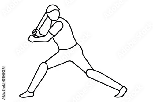 Cricket sport player line art vector illustration