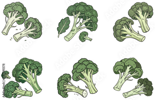 Broccoli Head Vector Designs Set Fresh and Minimal Green Vegetable Graphics for Creative Use
