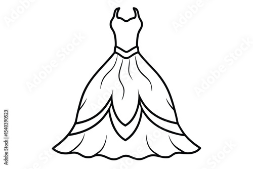 bridal dress outline coloring book page line art drawing