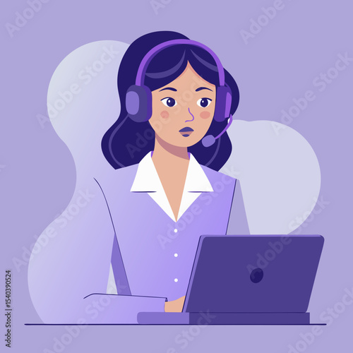 Professional Customer Service Agent Working on Laptop, Ideal for Business Branding and Website Design