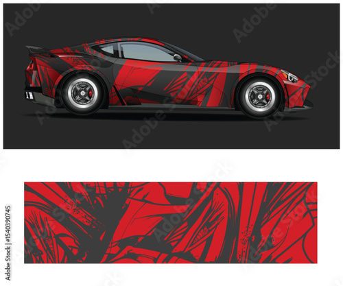 Red and Black Abstract Car Wrap Design Template