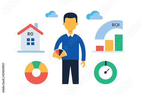 vector illustration of a man with a house and sign