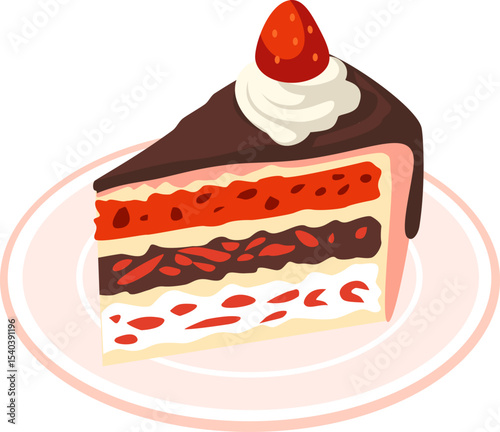 A slice chocolate cake with strawberry on the top