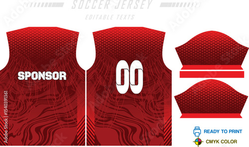 Sport jersey design template with grunge line halftone pattern background. Sport uniform in front & back view. Shirt mock up for sport club.