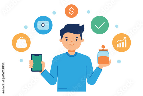 young man pressing social network icon