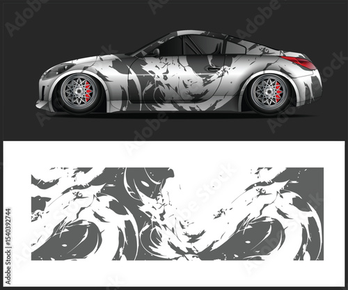 Abstract Gray and White Car Wrap Design Template