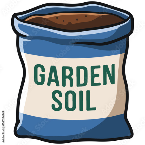 Blue sack garden soil vector isolated white background