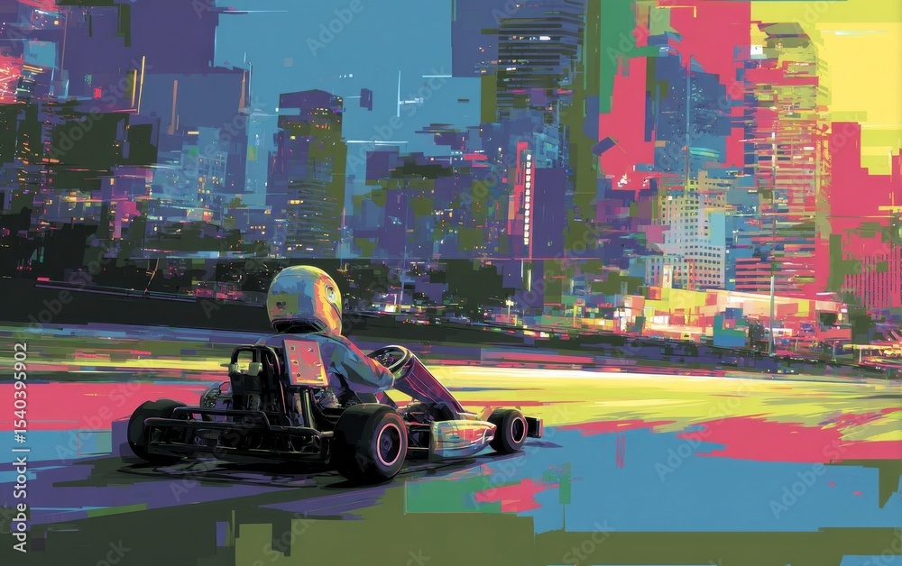 Obraz premium Vibrant Go-Kart Racing in Urban Landscape