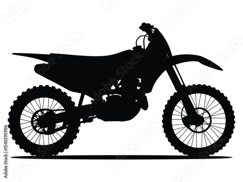 A bold, black silhouette of a motocross bike against a plain white background.