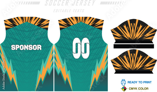 Sport jersey design template with grunge line halftone pattern background. Sport uniform in front & back view. Shirt mock up for sport club.