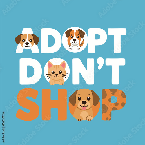 Adopt Dont Shop Cute Animals Vector Illustration Promoting Pet Adoption from Shelters and Rescues
