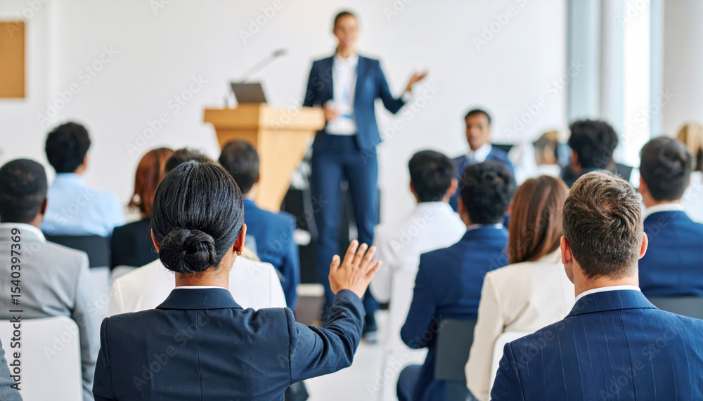 Fototapeta premium Business event with speaker addressing audience in conference hall
