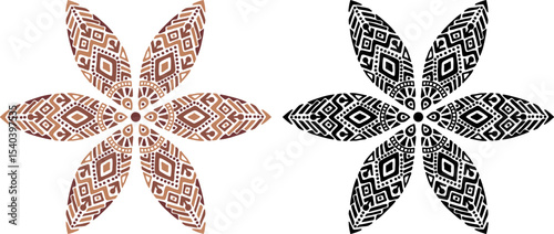 Artistic hand drawn illustration of African decorative ornament. Vector drawing ethnic pattern isolated on white background. Black and white and colored tribal art for bohemian interior printing.