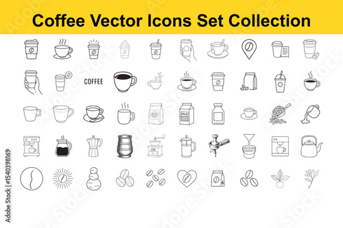 Extensive Coffee Vector Icon Set Cups Beans Machines and More for Design Projects and Coffee Related Businesses
