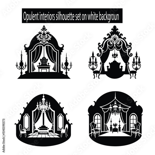 Opulent interiors silhouette set on white backgroun 