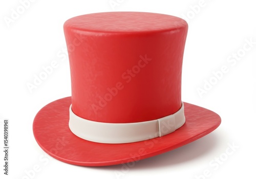 Bright red top hat with white band isolated on white background