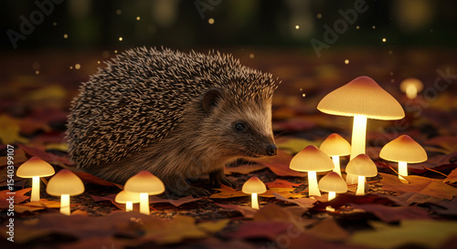 Hedgehog in Enchanted Autumn Forest: 3D Render