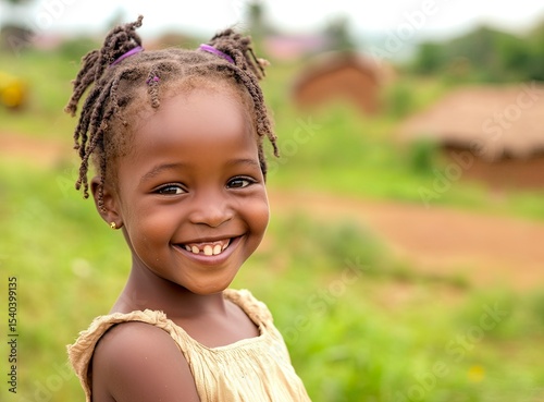 Portrait of a happy young African girl smiling at the camera in a rural village in Africa. This stock photo was the winner of a contest on Unsplash, a high-resolution photography platform.