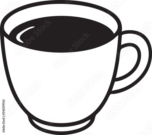 Simple Black and White Illustration of a Coffee Cup Filled with Dark Liquid minimalist black white