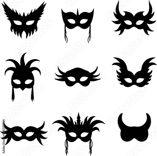 Vintage Venetian Masquerade Mask Silhouette Bundle