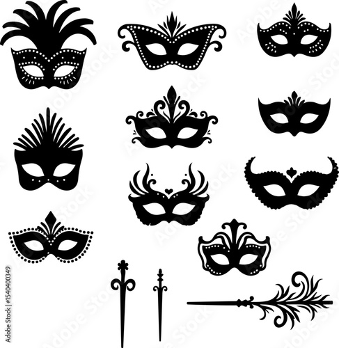 Vintage Venetian Masquerade Mask Silhouette Bundle