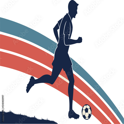 Male Soccer Player Silhouette Running with Ball – Dynamic Sports Action Vector