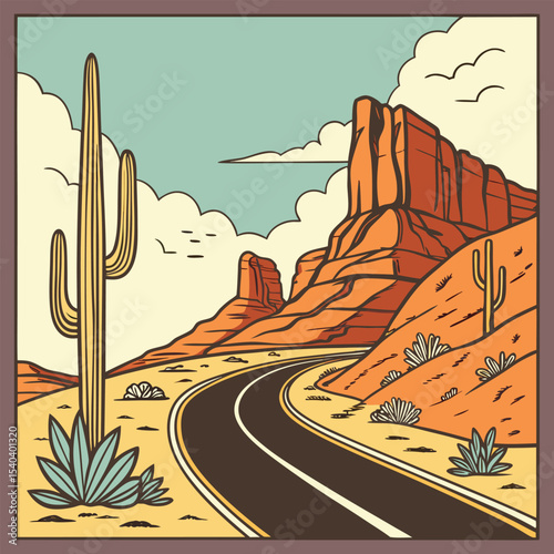 Most famous symbols of the arizona state graphic print for fashion . arizona trip vintage graphic print design.