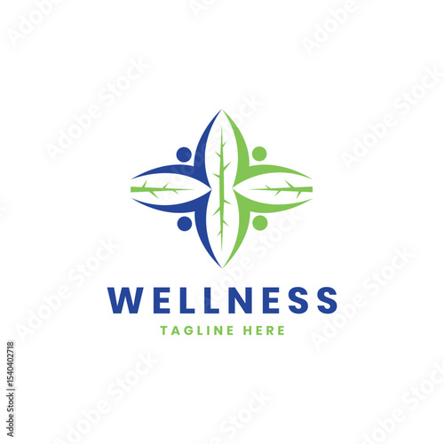 leaf people wellness logo design creative team work human shape 