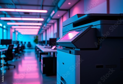 Modern Office Multifunction Printer Neon Lighting Business Technology Copy Machine