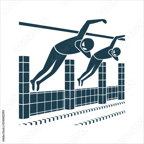 Swimming Relay Race: Touchpad Handoff Illustration Relay Handoff Swimmer reaching for touchpad