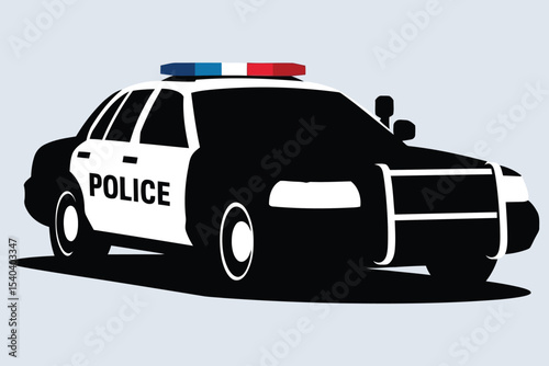 A clean, bold silhouette of a police car, perfect for use in various contexts.