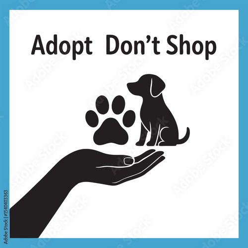 Adopt Dont Shop Illustration Featuring a Dog on a Hand with Dog Paw Vector Graphic