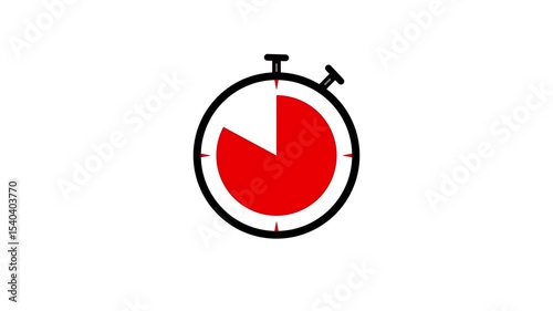 Countdown stopwatch timer clock animation on white background.
