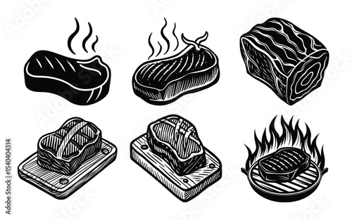 beef steak with smoke hand drawn sketch icon vector