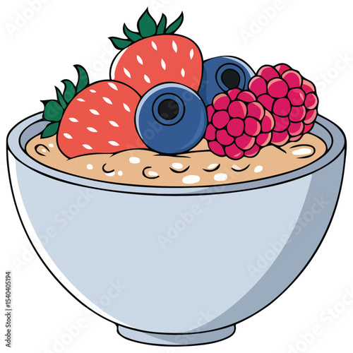 Oatmeal porridge berries bowl vector isolated white background
