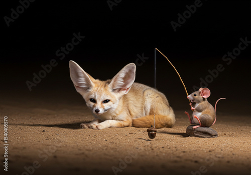 Photo of Fennec Fox and Mouse Fishing with Acorn Bait