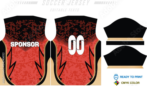 Sport jersey design template with grunge line halftone pattern background. Sport uniform in front & back view. Shirt mock up for sport club.