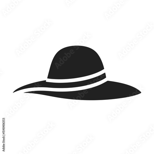 Wide-brim sun hat silhouette vector icon