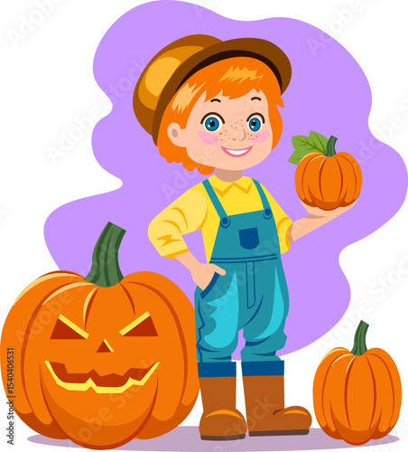 farm worker with pumpkin harvest