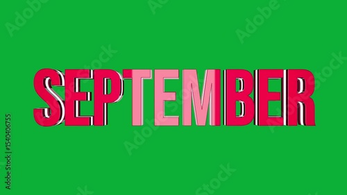 September 3D text rotation on green screen background