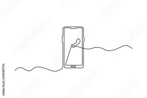 Smart phone touch screen gadget continuous one line art outline drawing minimalist single line unique mobile phone vector illustration.